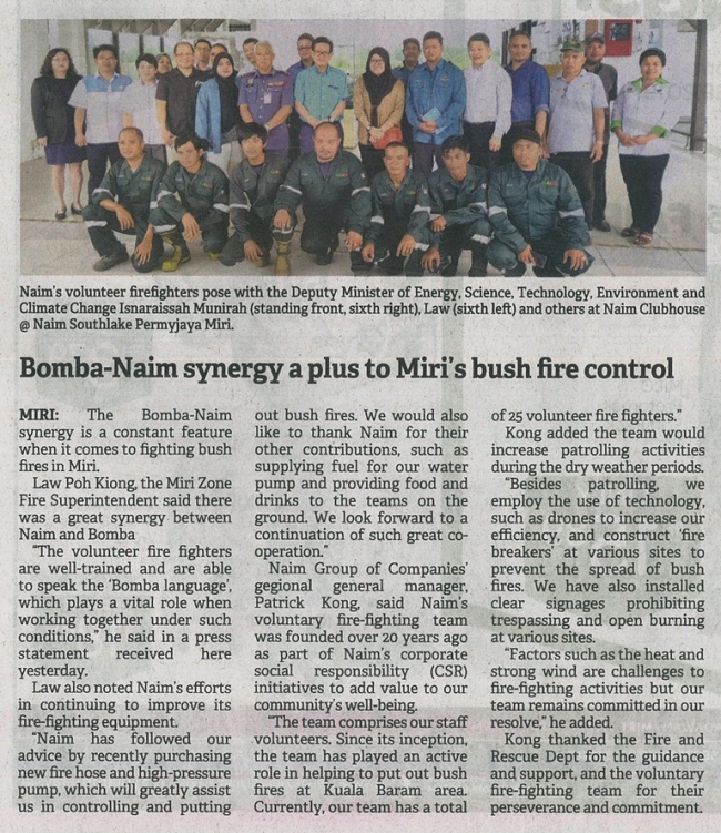 Bomba-NAIM Synergy a Plus to Miri’s Bush Fire Control