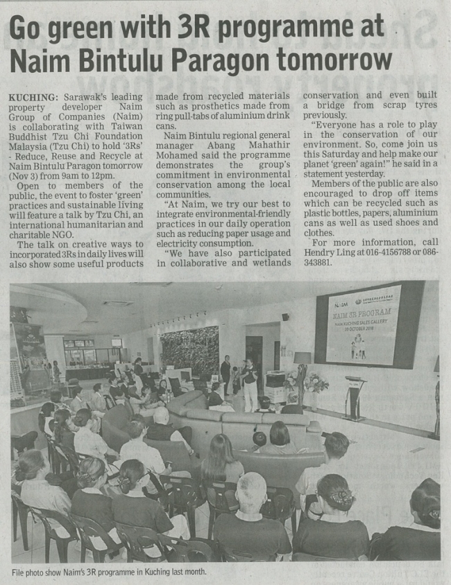 Go Green with 3R (Reduce, Reuse and Recycle) Programme at NAIM Bintulu Paragon Tomorrow