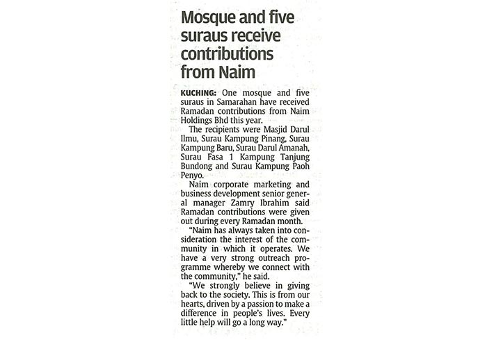Mosque and five suraus receive contributions from Naim