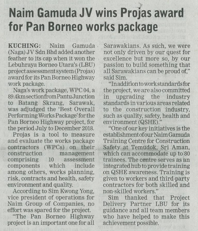 NAIM Gamuda Joint Venture Wins Projas Award for Pan Borneo Works Package