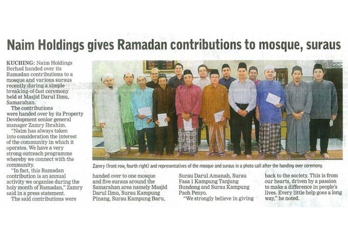 Naim Holdings gives Ramadan contributions to mosque, suraus