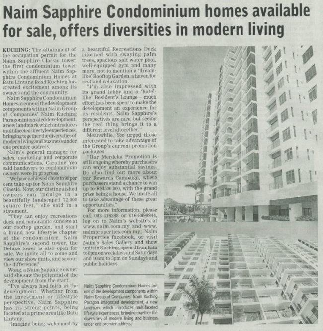 NAIM Sapphire Condominium Homes Available for Sale, Offers Diversity in Modern Living