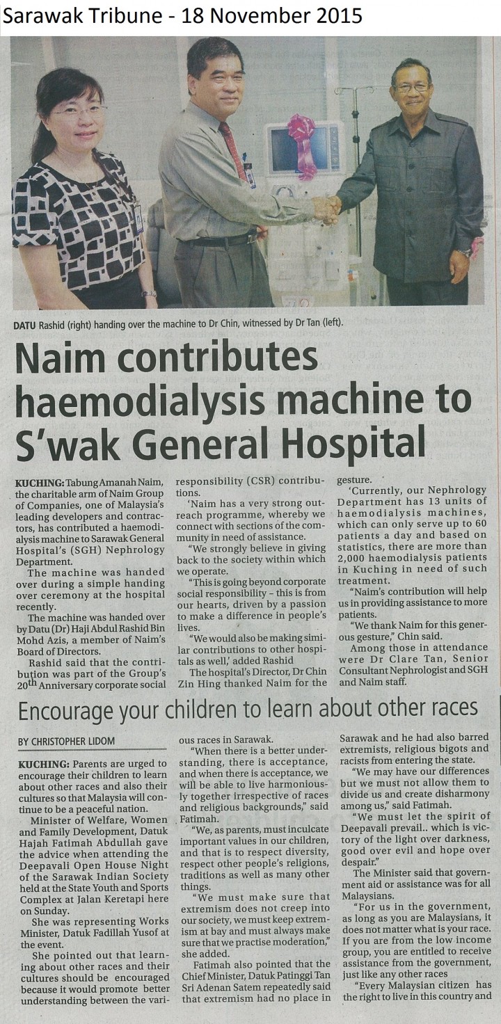 NAIM Contributes Haemodialysis Machine to Sarawak General Hospital