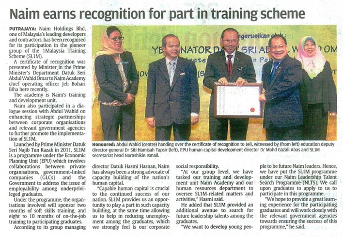 Naim earns recognition for part in training scheme