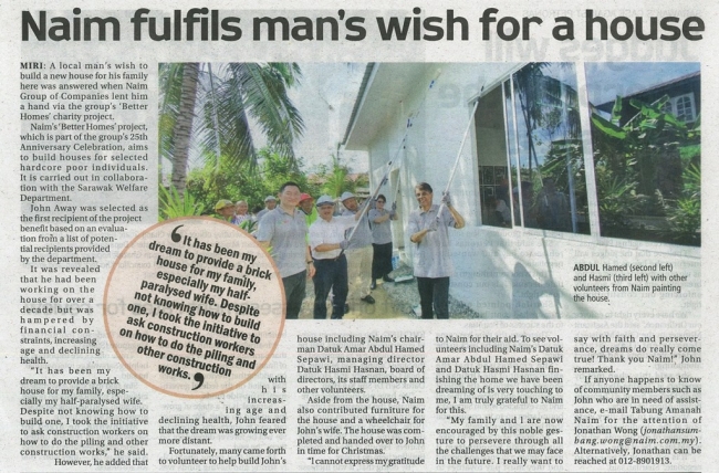 NAIM Fulfils Man’s Wish for a House