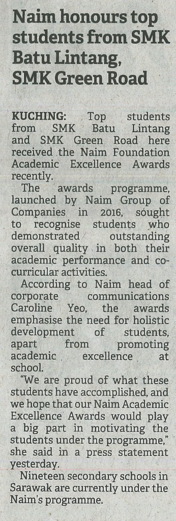 NAIM Honours Top Students from SMK Batu Lintang, SMK Green Road