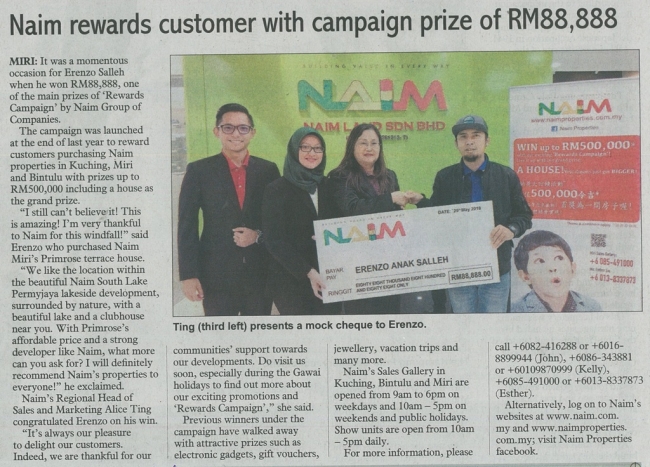NAIM Rewards Customer with Campaign Prize of RM88,888
