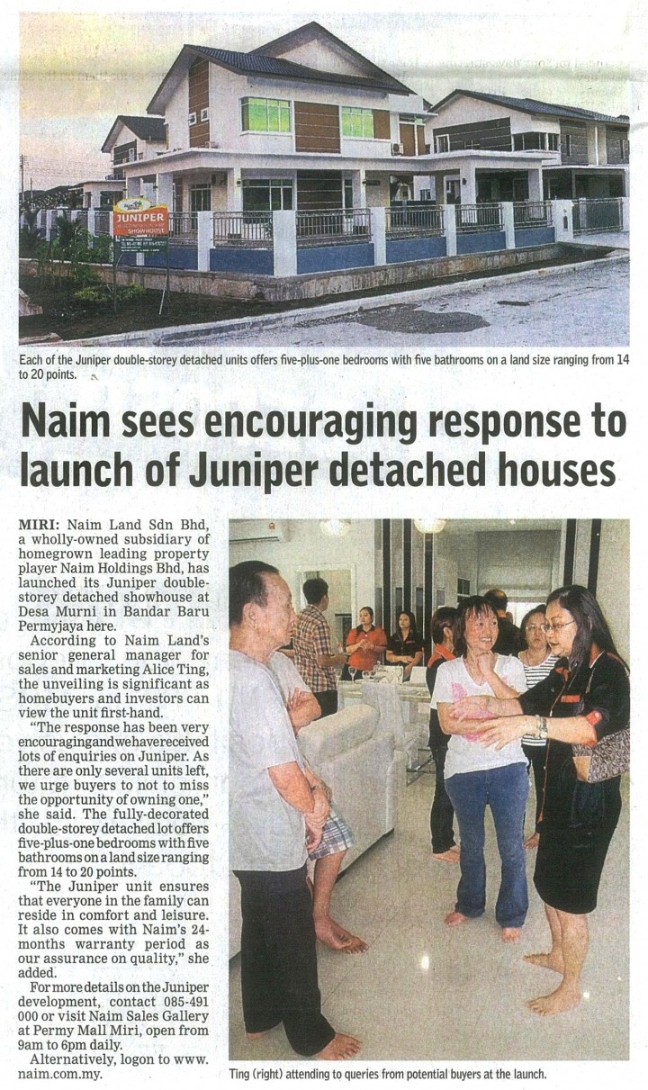 NAIM Sees Encouraging Response to Launch of Juniper Detached Houses