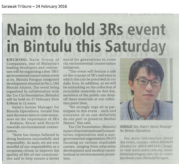 NAIM to Hold 3Rs Event in Bintulu This Saturday