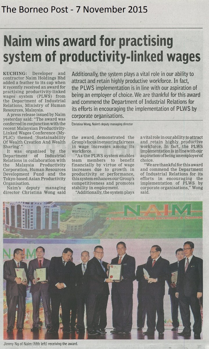 NAIM Wins Award for Practising System of Productivity-Linked Wages