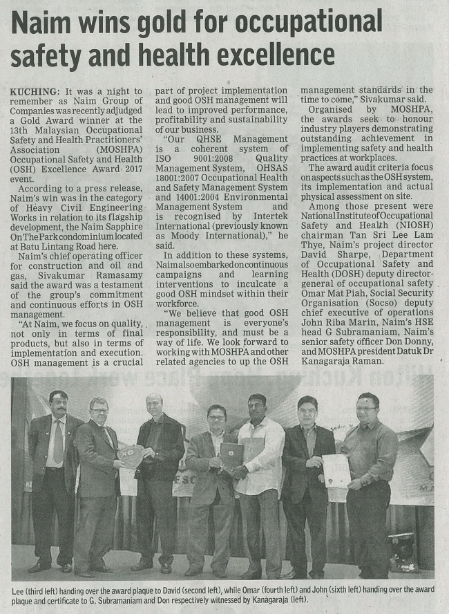 NAIM Wins Gold for Occupational Safety and Health Excellence
