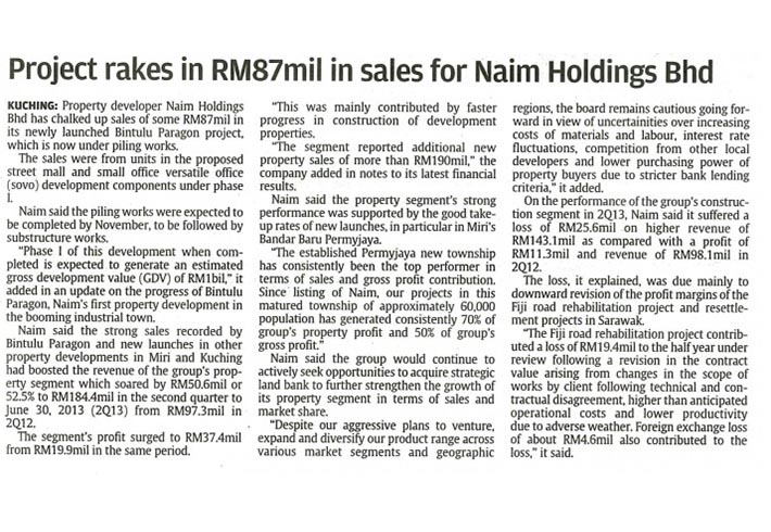 Project rakes in RM87mil in sales for Naim Holdings Berhad