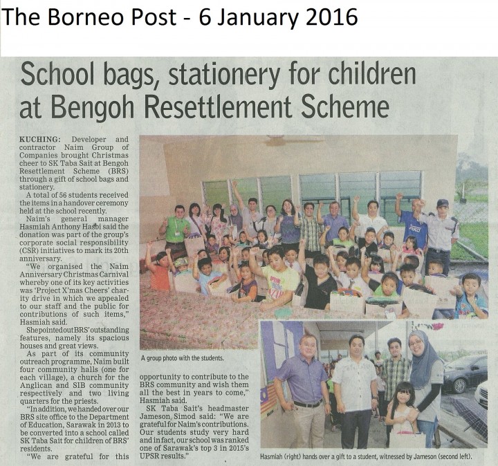 School Bags, Stationery for Children at Bengoh Resettlement Scheme