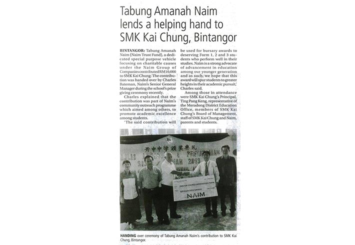 Tabung Amanah Naim lends a helping hand to SMK Kai Chung, Bintangor