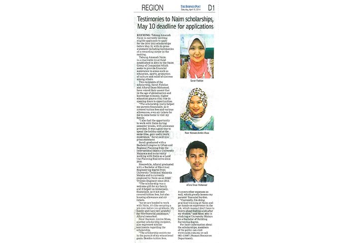 Testimonies to Naim scholarships, May 10 deadline for application