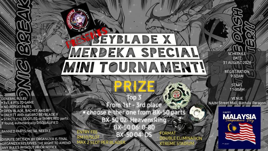 Beyblade X Merdeka Special Mini Tournament at NAIM Street Mall, Bintulu Paragon